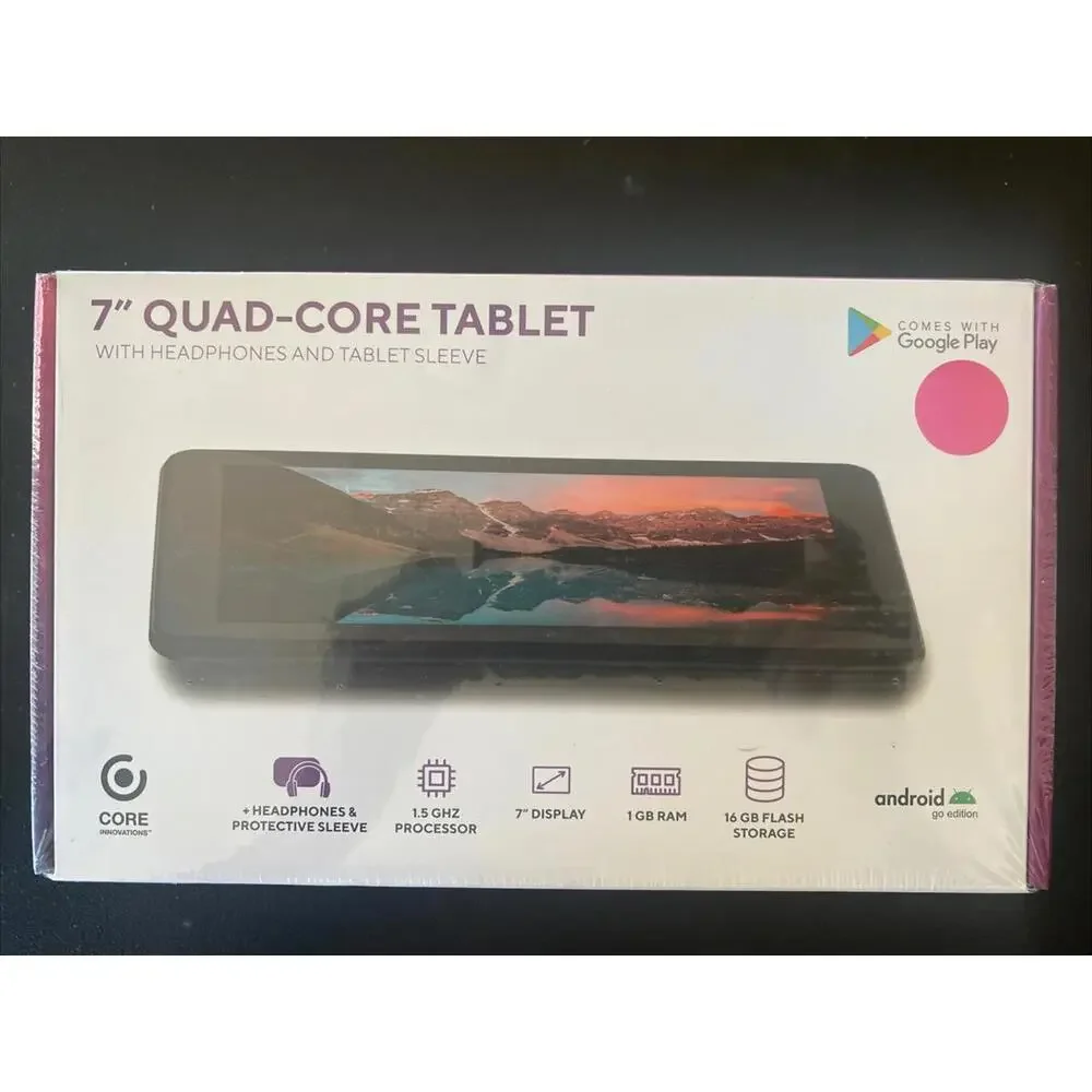 7” Quad Core Tablet w/Headphones and Tablet Sleeve Pink